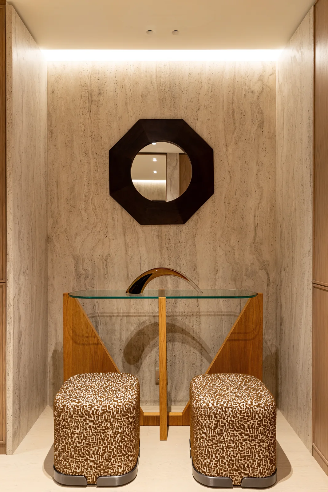 Entrance hall in bespoke timber panels over Casa Milano engineered parquet